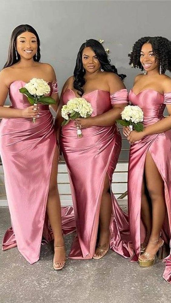 Sweetheart Strapless Rose Sexy Side- slit Mermaid Long Tail Bridesmaid Dress,BD3239