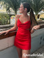 Sexy Red Soft Satin Spaghetti Straps Sleeveless Criss Cross Sheath Mini Dresses/ Homecoming Dresses, PD3619