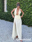 Sexy Off White V-Neck Side Slit Mermaid Long Prom Dresses, PD3881