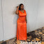 Orange Soft Satin Spaghetti Straps V-Neck Mermaid Maxi Long Dress Bridesmaid Dresses, BD3404