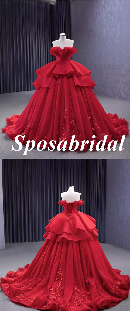 Elegant Red Oganza Sweetheart Sleeveless A-Line Ball Gown Long Prom Dress Formal Party Dress, PD3988