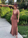 Sexy Soft Satin Spaghetti Straps V-Neck Side Slit Mermaid Long Prom Dresses, PD3882