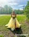 Newest Yellow Tulle And Lace Sweetheart V-Neck Sleeveless Side Slit A-Line Long Prom Dresses,PD3950