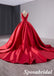 Elegant Red Satin Spaghetti Straps Sleeveless A-Line Ball Gown Long Prom Dress Formal Party Dress, PD3989