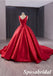 Elegant Red Satin Spaghetti Straps Sleeveless A-Line Ball Gown Long Prom Dress Formal Party Dress, PD3989