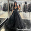 Sexy Black Sweetheart Sleeveless A-Line Long Prom Dresses With Beading, PD3947