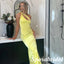 Sexy Yellow Soft Satin One Shoulder Mermaid Long Prom Dresses, PD3865