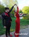 Sexy Red Sequin One Shoulder Long Sleeve Side Slit Mermaid Long Prom Dresses, PD3944