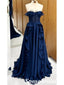 Elegant Dark-Navy Sweetheart A-Line Prom Dresses With Ruffles, PD3860