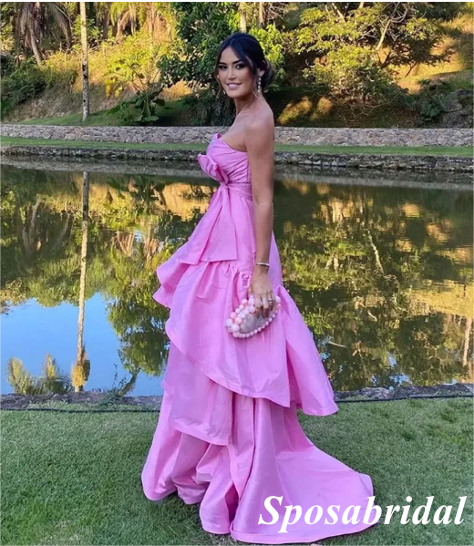 Sexy Gummy Pink Satin Sweetheart Sleeveless A-Line Long Prom Dresses, PD3924