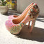 Handmade High Heels Round Toe Pink Crystal Wedding Shoes, S0041