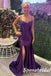 Sexy Grape Satin Sleeveless Criss-Cross Side Slit Mermaid Long Prom Dresses , PD3810
