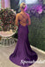 Sexy Grape Satin Sleeveless Criss-Cross Side Slit Mermaid Long Prom Dresses , PD3810