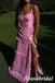 Soft Satin Spaghetti Straps Split Long Prom Dress Formal Party Dress With Ruffle, PD3986