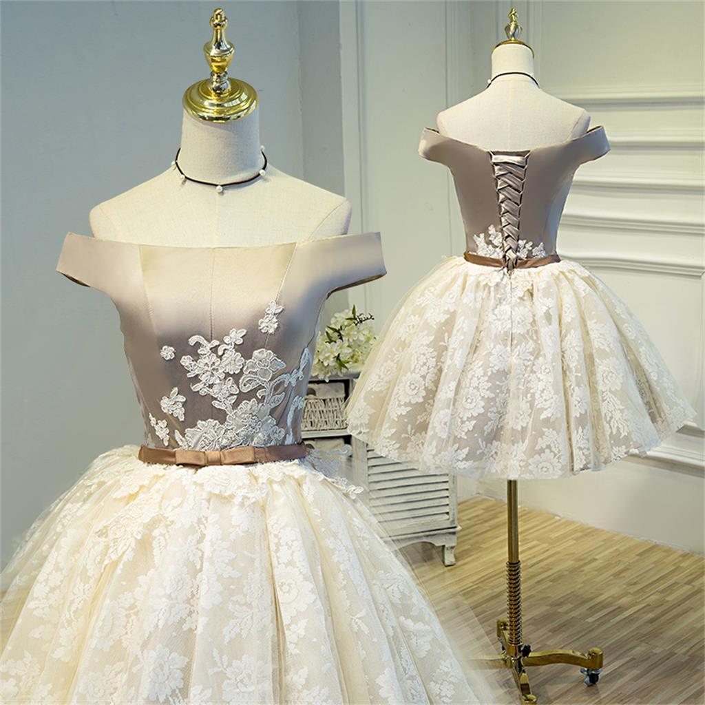 Charming Off shoulder Lace Fashion Custom Popular Homecoming Dresses, Short Prom Dress, BD0213 - SposaBridal