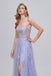 Lavender Spaghetti Straps Open Back Criss Cross Side-slit A-line Prom Dress, PD3570