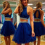 royal blue two pieces Crop Tops off shoulder sexy homecoming prom dress,BD00132