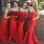 Beautiful Stunning Red Sweet Heart Sexy Mermaid Satin Long Wedding Guest Bridesmaid Dresses, WG164 - SposaBridal
