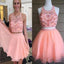 Blush pink two pieces off shoulder sweet  cute graduation homecoming prom dresses, BD00195