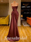 Elegant Satin Spaghetti Straps Sleeveless Mermaid Long Prom Dresses, PD3611