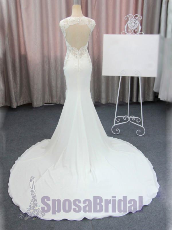 Long Mermaid Sleeveless Elegant Open Back Lace Custom Cheap Wedding dresses, Bridals Dresses, PD0615