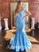 Sexy Satin Spaghetti Srtraps V-Neck Sleeveless Mermaid Long Prom Dresses, PD3596