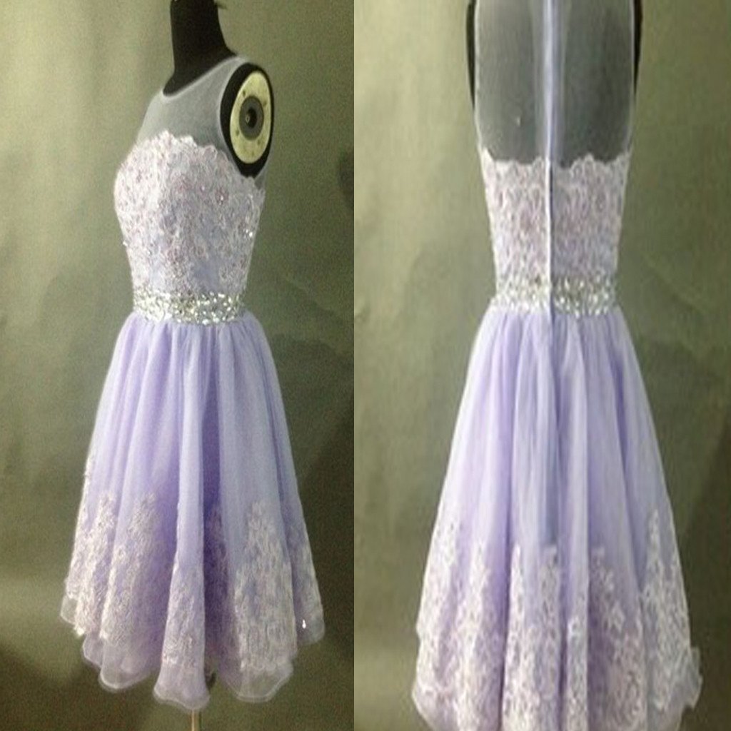 Lilac see through tulle cute appliques freshman homecoming prom dress,BD0027