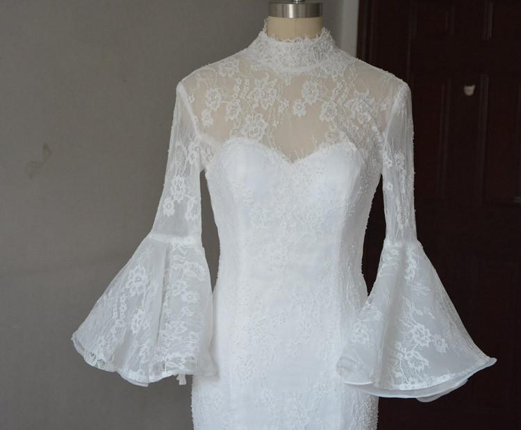 Long Sleeves High Neck  Lace Unique Stunning Glamorous Wedding Dress, Bridals Dress, WD0255