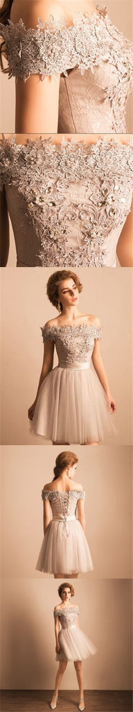 New Short Prom Dress, Off shoulder lace Appliques Tulle Charming Homecoming Dresses , BD0212