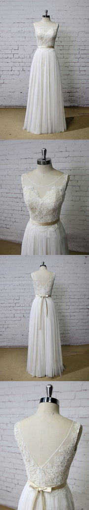 Long Aline Scoop V Back Lace Simple Pretty Beach Summer Tulle Wedding Dresses, WD0201