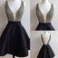Short black mismatched  open back sexy freshman homecoming prom dress,BD0050