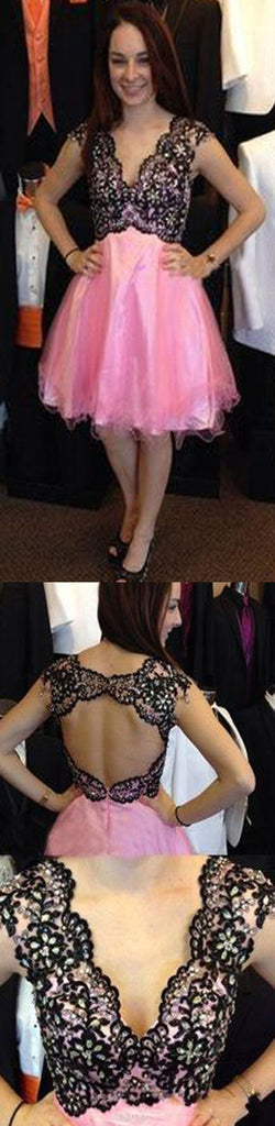 Vintage cap sleeve v-neck open back mismatched sexy unique homecoming prom dress,BD0068