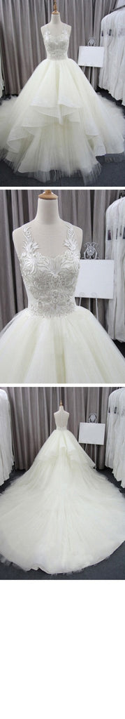 Vintage Lace Unique Design Ivory Tulle Wedding Dresses, Gorgeous Bridal Gown, WD0074