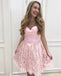 Custom Sweetheart Short Pink Lace A-line Homecoming Dresses, CM522