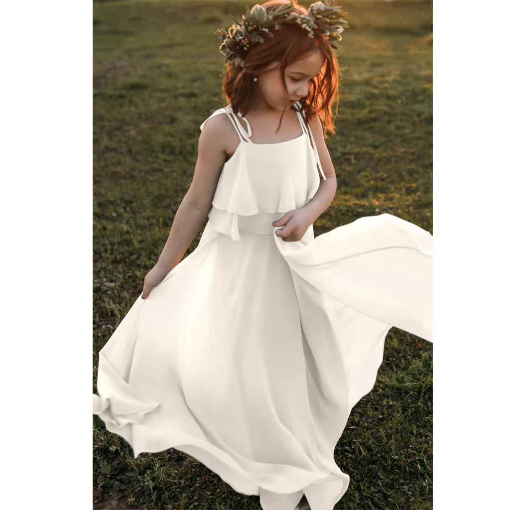 A-line Chiffon Ivory Simple Cheap Flower Girl Dresses, FG144