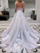 A-line Fashion V-Neck Spaghetti Straps Tulle Long Prom Dresses PD2397