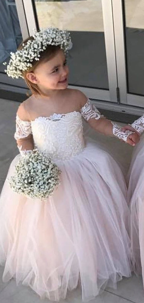A-line Long Sleeves Lace Tulle Cute Hot Sale Flower Girl Dresses FG146