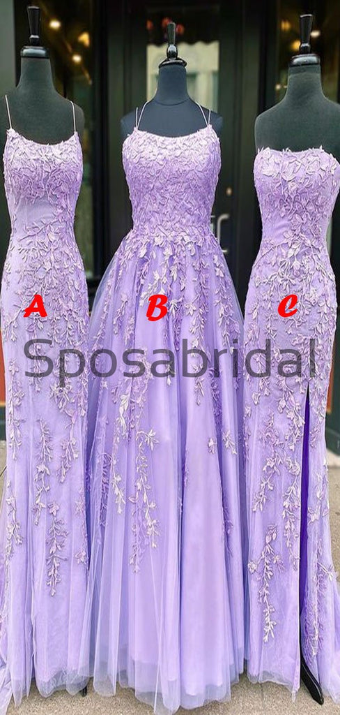 A-line Mermaid Purple Lace Straps Modest Prom Dresses PD2137