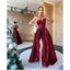 A-line Red Satin Cheap Strapless Simple Formal Prom Dresses PD2155