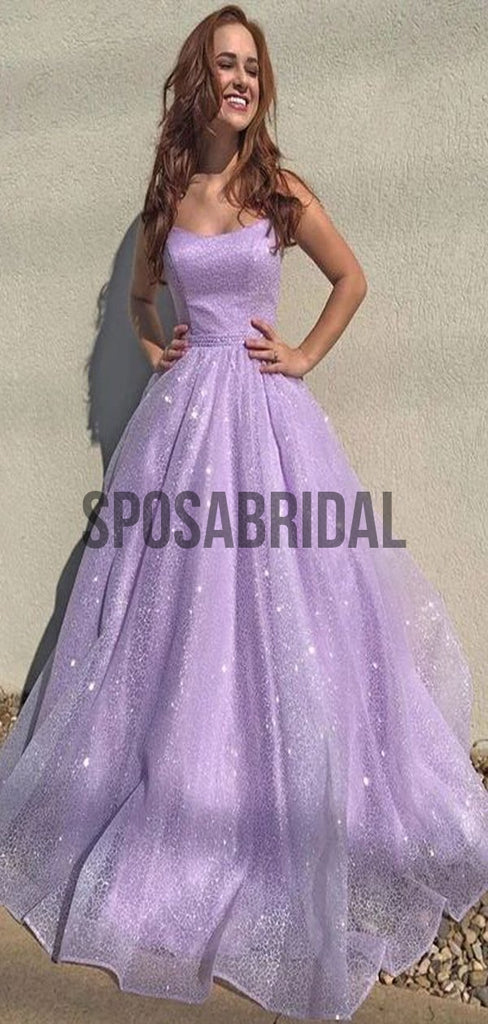 A-line Shinny Lilac Sparkly Modest Long Prom Dresses PD2272