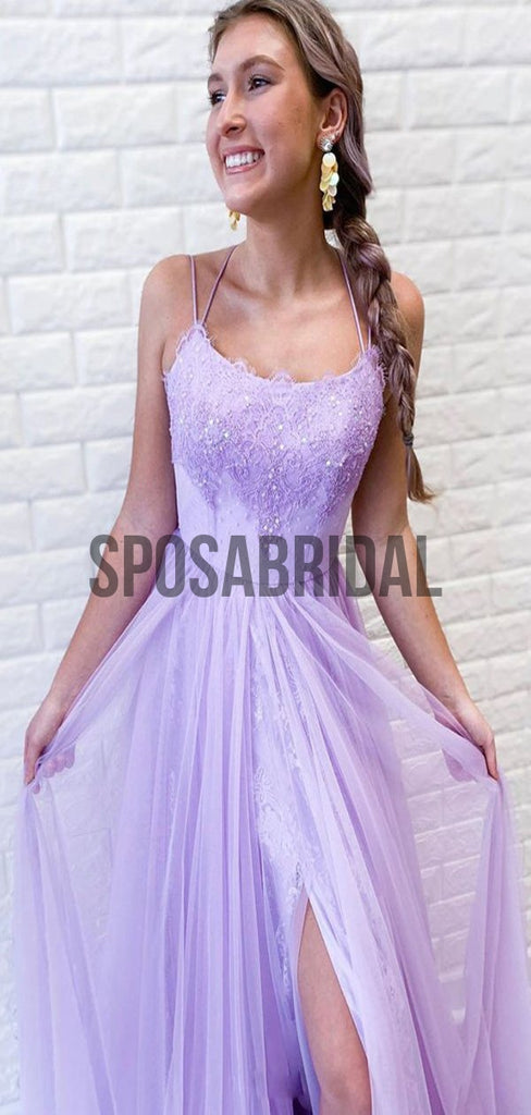 A-line Spaghetti Straps Lilac Fashion Long Prom Dresses PD2273