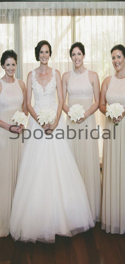 A-line Long Chiffon Sleeveless Elegant Bridesmaid Dress with Lace WG602