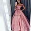A-line New Arrival Pink Satin Unique Deisgn Long Modest Prom Dresses PD1805