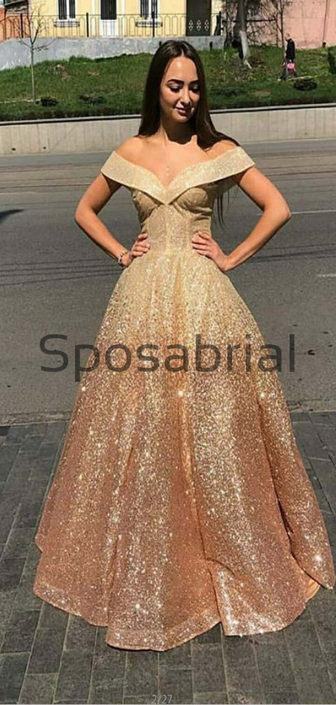 A-line Off the Shoulder Sparkly Sequin Vintage Prom Dresses  PD2014