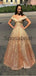 A-line Off the Shoulder Sparkly Sequin Vintage Prom Dresses  PD2014