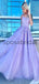 A-line Purple Lace Spaghetti Straps Elegant Prom Dresses PD2130