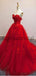 A-line Red Lace Gorgeous Strapless Hot Long Prom Dresses PD2133