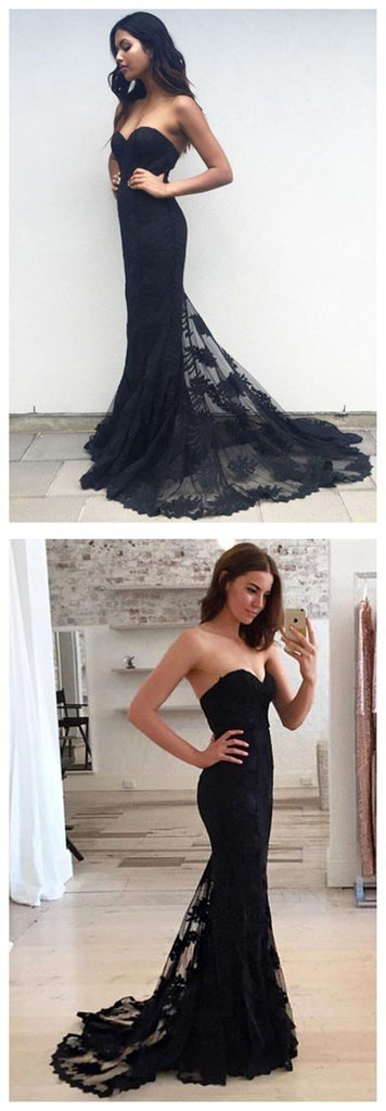 Black Mermaid Sexy Strapless Sweetheart Popular Party Evening Long Prom Dress,PD0041 - SposaBridal