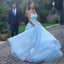 Elegant Ice Blue Fairytale Floral A-line Long Tulle Prom Party Dress, PD3095