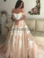 Champagne Off the shoulder A-line Gorgeous Long Wedding Dresses WD0421